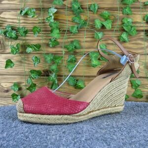 Halogen Women's Red Leather Espadrille Wedge Heels Size 8M